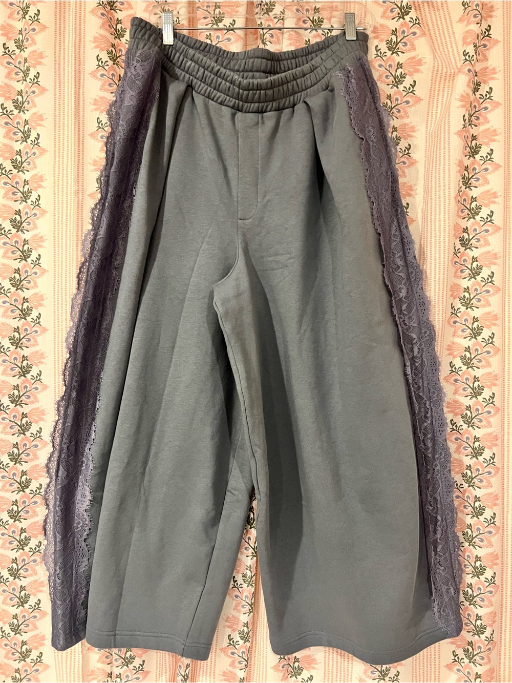 NWT Daily Practice by Anthropologie Lace Wide-Leg Sweatpants Grey LP